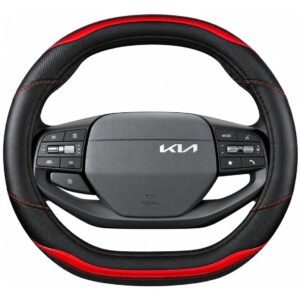 Cubre Volante Doble D Cuadrado Para Kia EV3 Con Carbono Rojo